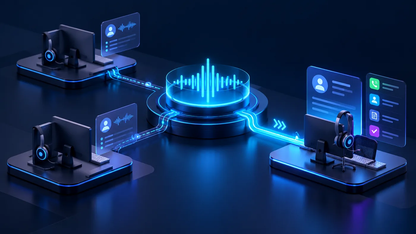 Agente de voz IA integrado con los operadores y las transferencias de un call center.